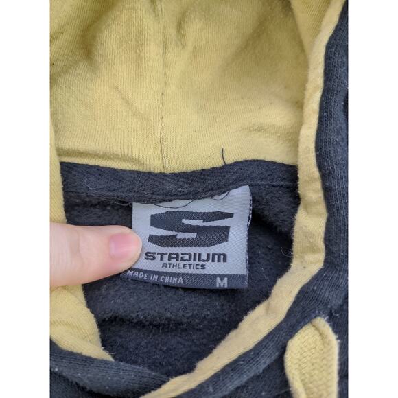 Mens Stadium Athletics Hoodie Sweatshirt Size M Pullover Patch Logo Black Gold - Picture 10 of 11